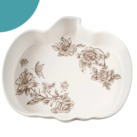 💕 2025 The Pioneer Woman Agatha Brown Pumpkin Baker with Acacia Wood Lid - Picture 1 of 7